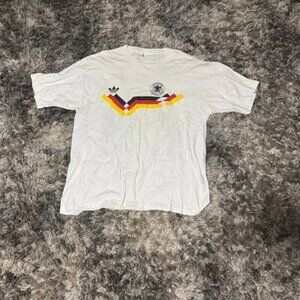 1990 Retro Size L Adidas Mens White Crew Neck Germany Home Football T-Shirt